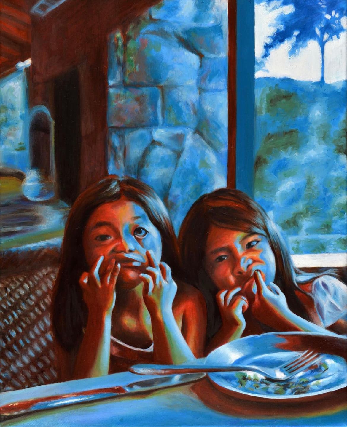 Say Cheese!, oil on canvas by Allegra.
